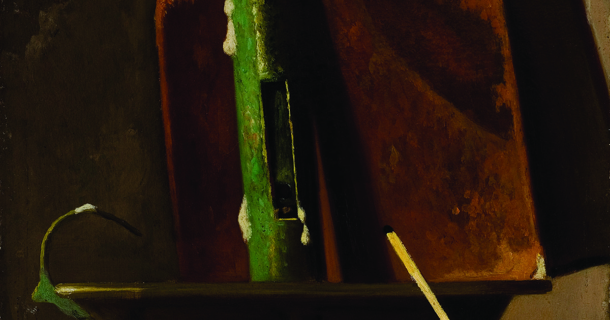 John Frederick Peto, Still Life with Candlestick, Book and Match The