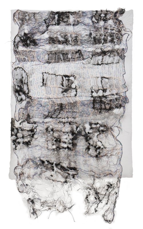 Ursula von Rydingsvard (American, b. Germany, 1942) Untitled, 2019 Silk scarf, pigment, thread, paper pulp, and handmade linen paper, 38 x 22 in. © Ursula von Rydingsvard, courtesy Galerie Lelong and Talley Dunn Gallery