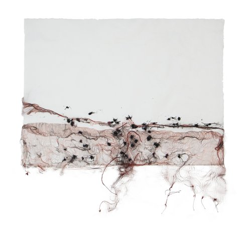 Ursula von Rydingsvard (American, b. Germany, 1942) Untitled, 2019 Silk scarf, thread, pigment, paper pulp, and handmade linen paper, 29 x 37 in. © Ursula von Rydingsvard, courtesy Galerie Lelong and Talley Dunn Gallery