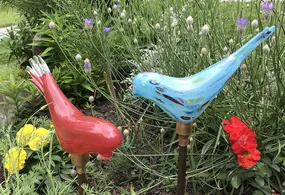 Neal Drobnis, N. Scituate, RI Glass garden ornaments