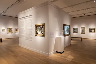 View of a gallery with an art exhibition of works by Georges Braque at the Bruce Museum.