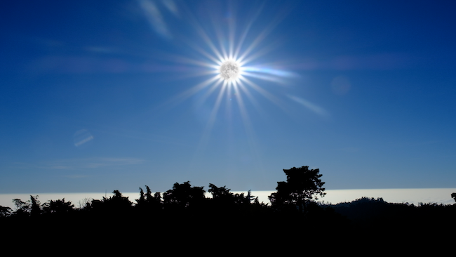 Still image of landscape and sun from Devasher's One Hundred Thousand Suns installation.