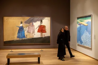 Patrons in the David Hockey Exhibition